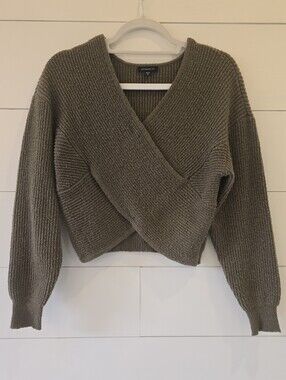 Dynamite Olive Ribbed Crossover V-Neck Sweater